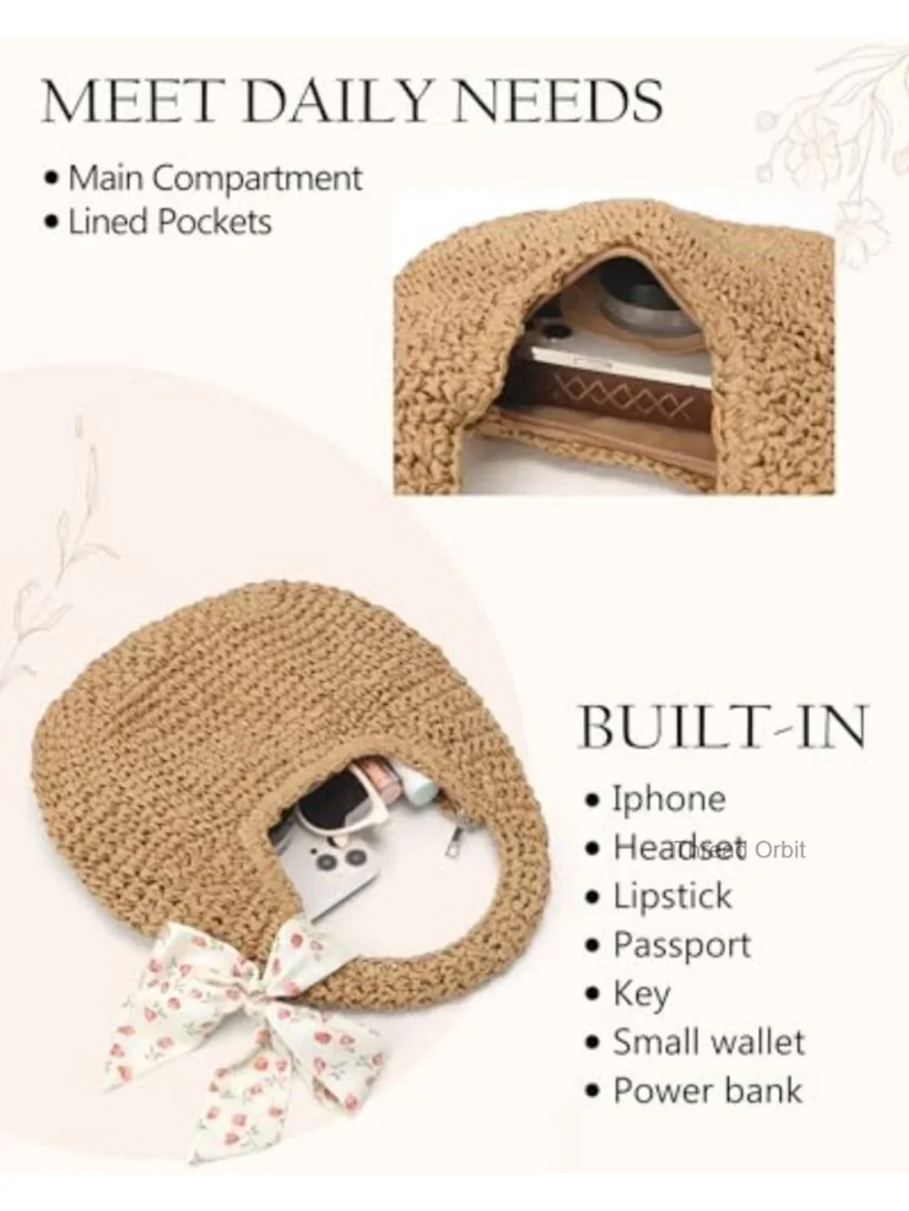 Handwoven Straw Clutch Purse for Women - Lightweight Tote Beach Bag with Zip